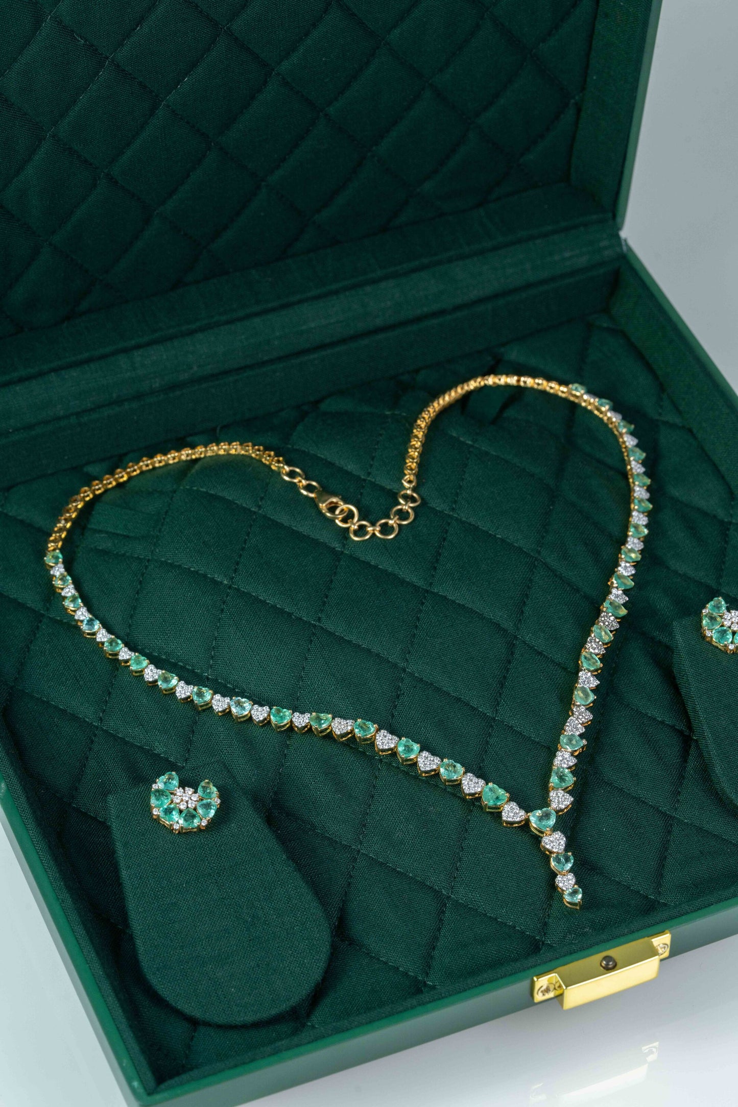 Emerald and Diamond  Heart Necklace