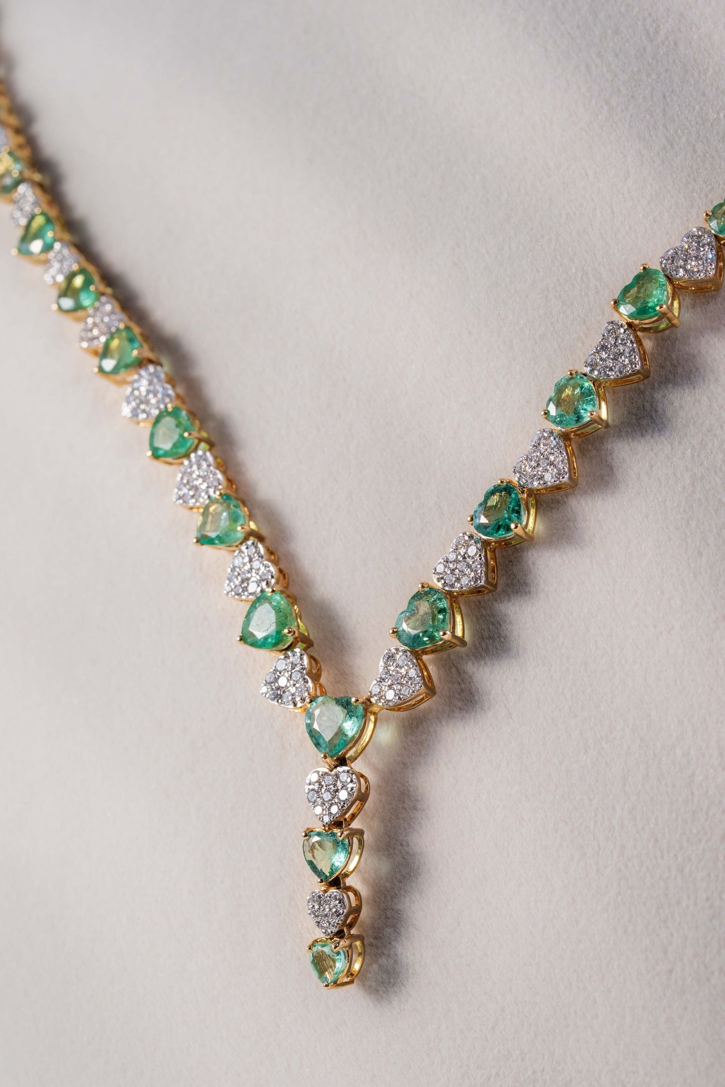 Emerald and Diamond  Heart Necklace