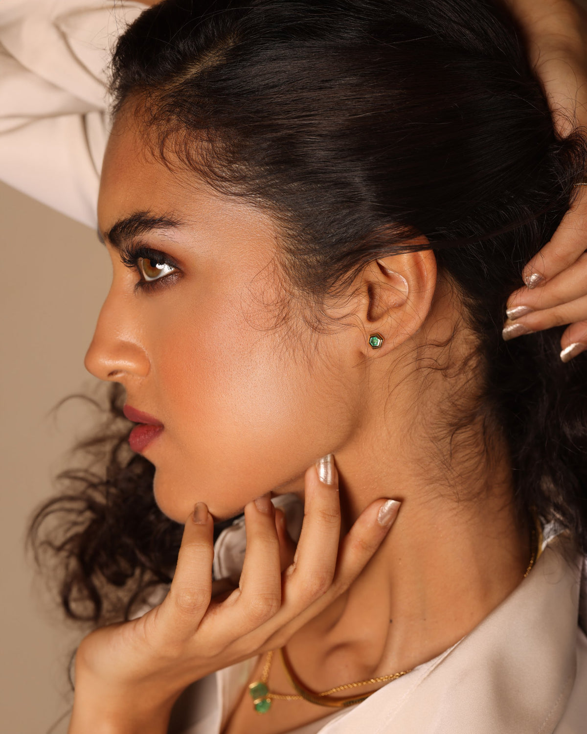 Emerald Hexa Studs